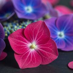 Red Hydrangea on Dark Stone