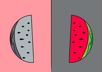 picture of black and gray watermelon with colored ones