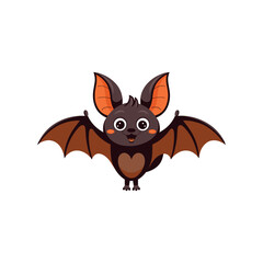 Cute Cartoon Bat with Heart Shape on Chest, Flying Halloween Animal Illustration
