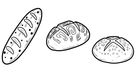 Doodle style hand-drawn bread varieties on white background