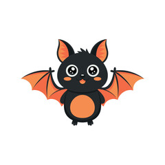 Cute Cartoon Bat with Orange Wings, Happy Halloween Animal Illustration