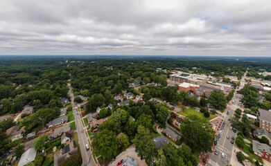 Daytime Drone Images of the Downtown Cary North Carolina Park and Surrounding Areas on a Cloudy Day.	