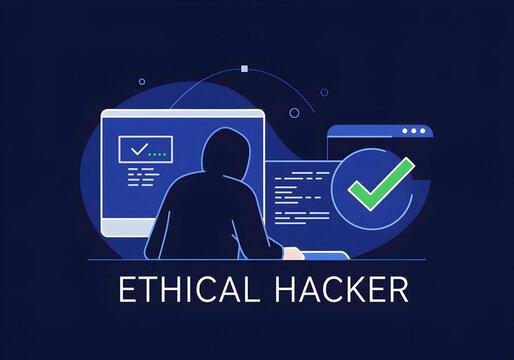 Person at computer with ethical hacker text and checkmark