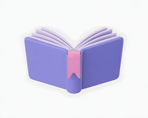 Open purple book with pink bookmark 3D illustration