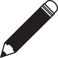 Pencil Icon Silhouette Vector illustration Black Line Drawing Tool for back to School, Writing, and Design Themes
