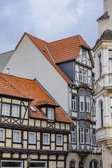 Fototapeta premium Historic German architecture with ornate windows and classic half timbered facades in Hann Munden