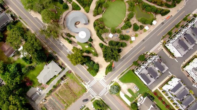Day Time Drone Video of Flying Over the New Downtown Cary Park: Cary, NC, USA