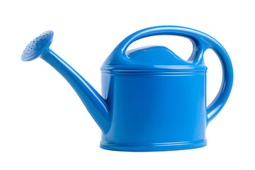 Blue plastic watering can isolated on transparent background