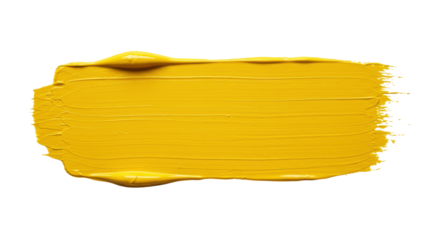 Thick, horizontal bright yellow paint stroke with rich texture and visible marks, isolated on a transparent background with copy space, photorealistic. Concept of optimism and innovation