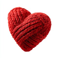 A red heart shape, meticulously crafted from interwoven yarn, symbolizes love and warmth