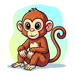 Fototapeta premium 3d Adorable cartoon monkey sitting and smiling with a curled tail and big eyes transparent background