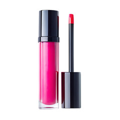 Vibrant pink lip gloss swatch showcasing a bold and shiny finish for makeup enthusiasts transparent background