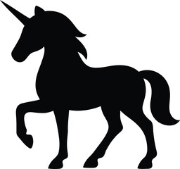 Obraz premium Unicorn silhouette, rearing horse profile, fantasy emblem
