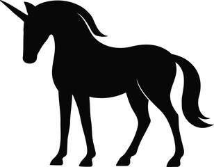 Obraz premium Unicorn silhouette, rearing horse profile, fantasy emblem