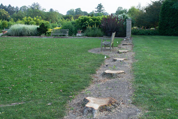 Public Park with a Manicured Lawn and Benches
