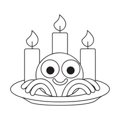 Halloween character with three lit candles on a plate with hands reaching out spooky scary