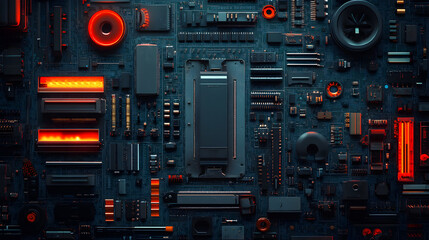 Fototapeta premium Close-up view of a detailed computer circuit board with electronic components.