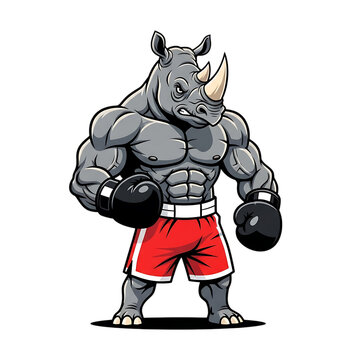 Mighty muscular rhinoceros boxer ready for a championship fight transparent background