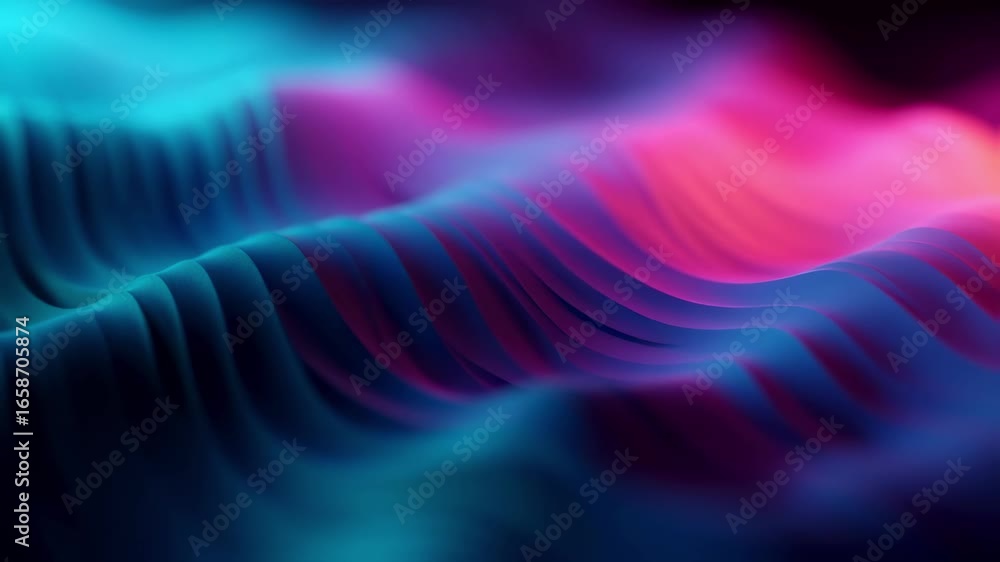 Poster flowing smoothly, neon pink and blue abstract waves create a vibrant, dynamic background, offering a