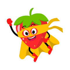 Cute Hand Drawn Superhero Strawberry Flying