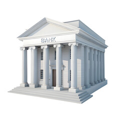 Classical bank building with columns isolated on transparent background