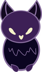 Adorable dark bat illustration in purple tones with glowing eyes, perfect for Halloween designs, spooky graphics, stickers, and themed digital art projects
