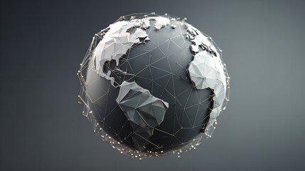 Global connectivity illustrated in a stylized polygonal earth with delicate network connections and