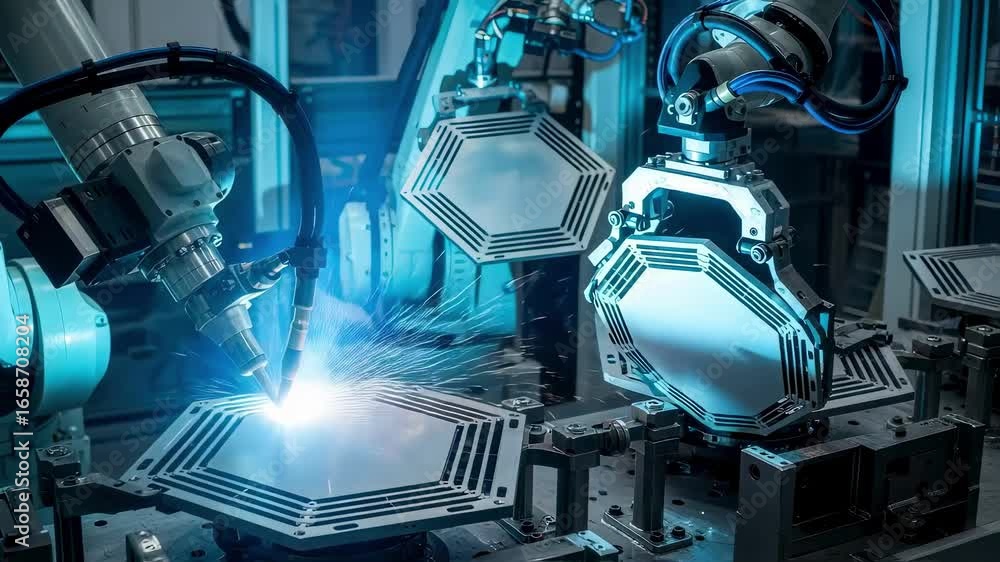 Aufkleber robotic cell outfitted with welding tools assembling modular plasmafacing tiles used in the divertor