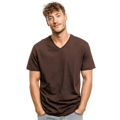 Fototapeta premium Brown textured shirt presents casual style against black. Ideal for apparel design, catalog photography, or lifestyle social media.