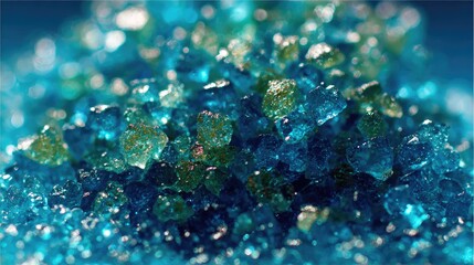Close-up view of vibrant blue and teal crystals.