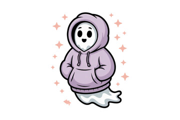 Obraz premium Ghost in oversized hoodie, PNG design element, cozy Halloween style