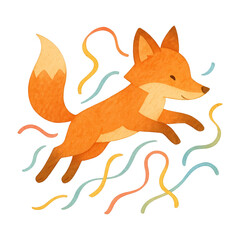 Obraz premium PNG Playful fox illustration with swirls.