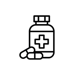 Medical bottle with pills and a cross symbol icon