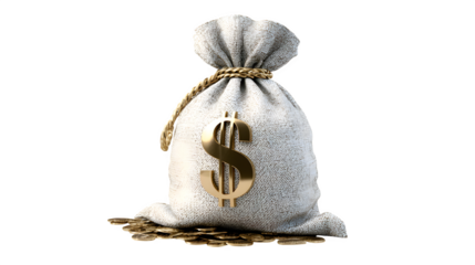 3D bag of money with dollar sign on white background
