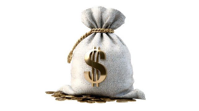 3D bag of money with dollar sign on white background