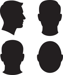 man head silhouette set side, front, top and rear views vector illustration