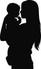 Silhouette of mother holding baby, emotional bonding, parenthood concept, love and care, black background, family connection, maternal affection, peaceful moment