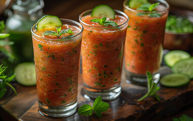 Fototapeta premium Orange smoothies glisten with fresh garnish, showing food styling with a rustic texture. Ideal for product photography, posters, or branding.