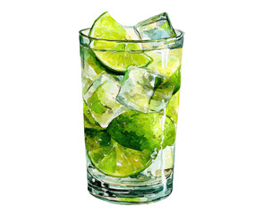 Vibrant lime drink in glass with ice