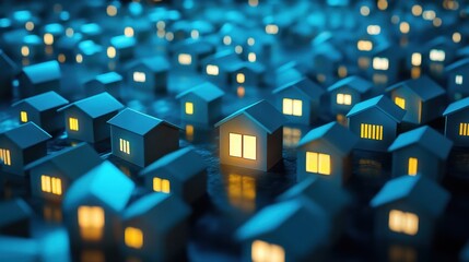 A community of homes lit up at night.