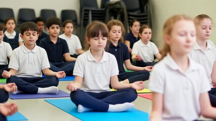 Elementary school students meditating at school