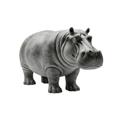 Obraz premium Realistic gray hippopotamus sculpture standing majestic against a stark black background transparent background