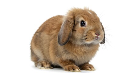 Adorable brown lop eared rabbit posed on a white background