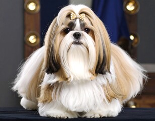 Shih Tzu dog, groomed, in studio
