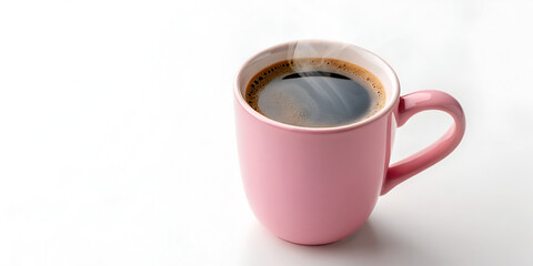 Top view pink cream coffee mug isolated on white background