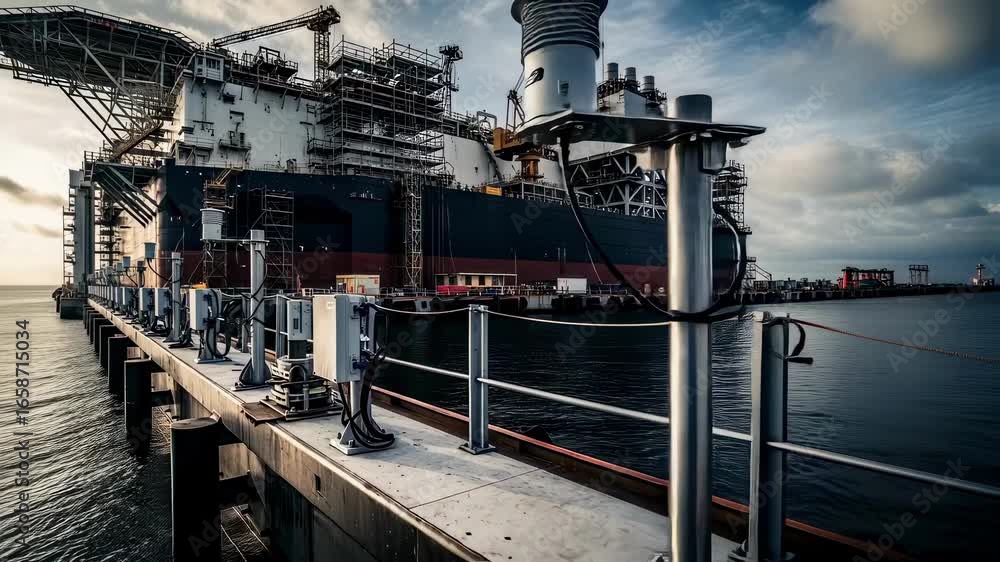 Poster environmental monitoring sensors installed along the perimeter of the floating lng module topside in