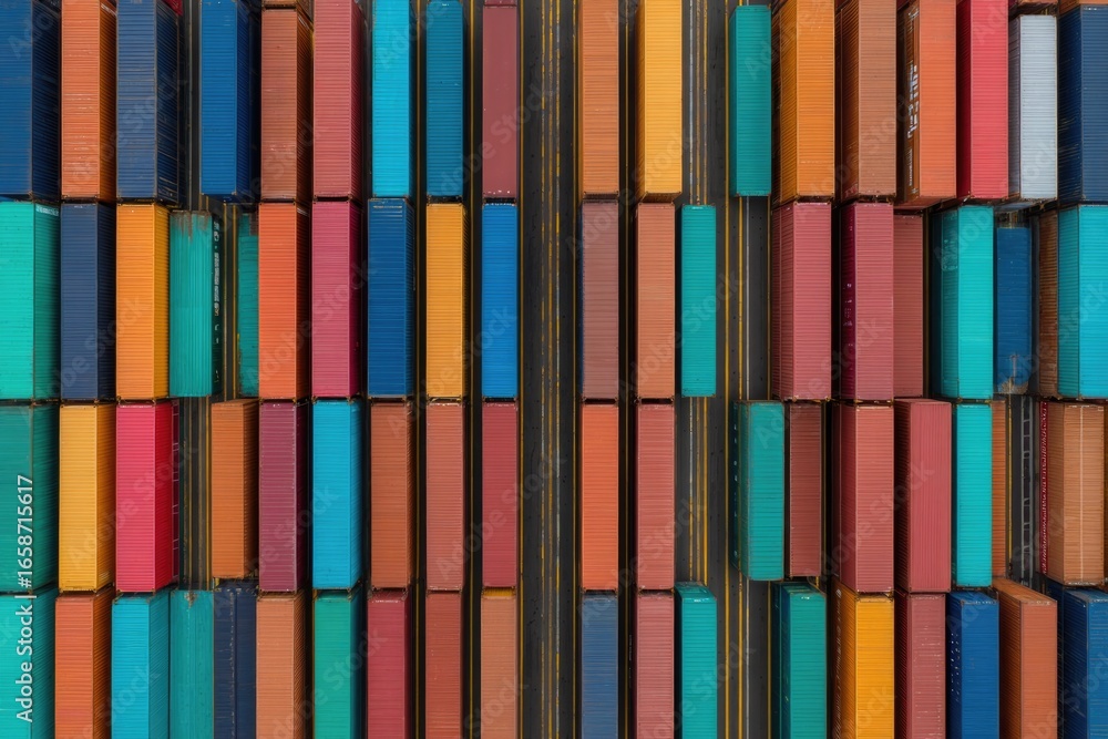 Poster colorful array of wooden blocks arranged in striking vertical pa