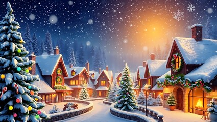 Fototapeta premium warm glow in a snowy holiday village