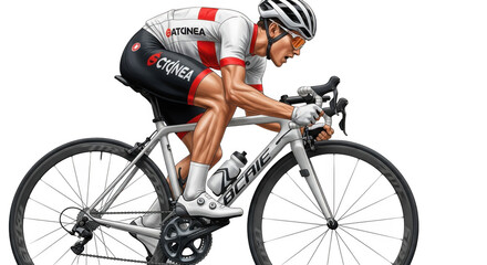 Professional cyclist in aerodynamic pose riding a racing bicycle isolated on transparent background
