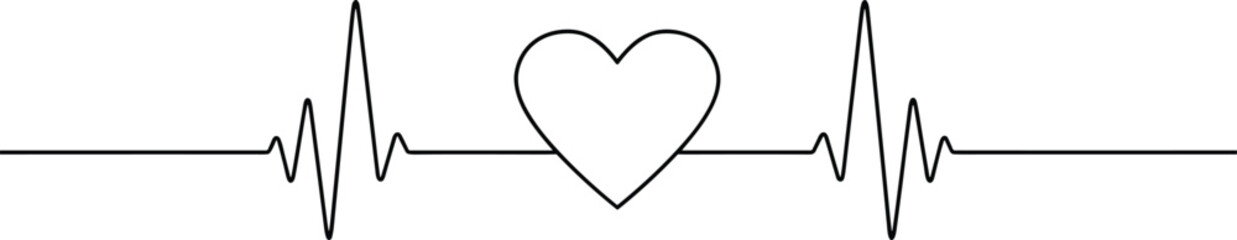 Heartbeat line with central heart shape, symbolic vector design representing love, health, and cardiology themes for medical and romantic artwork